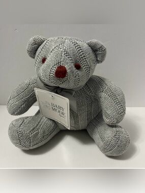BABY MODE grey cable knit plush bear stuffed animal doll NWT toy 100% cotton